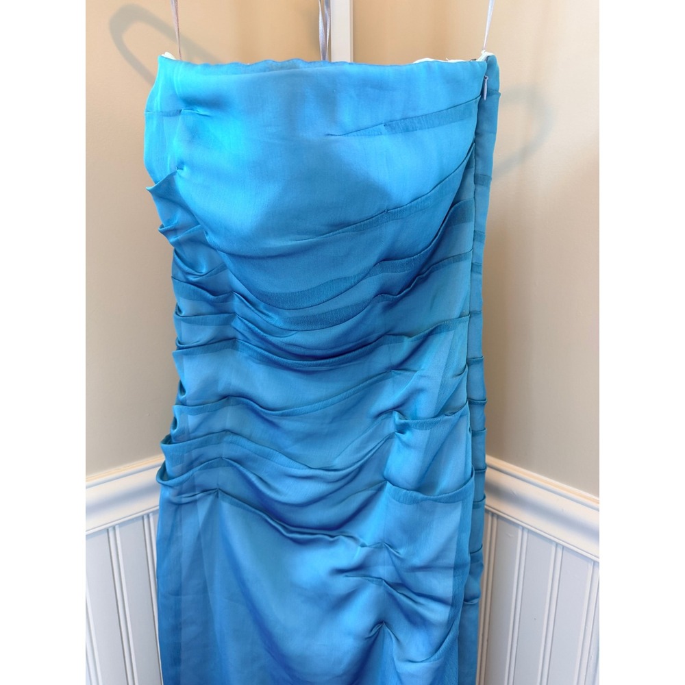 Kay Unger Blue Strapless Ruched Column Gown Side Slit Size 6 - Picture 10 of 15